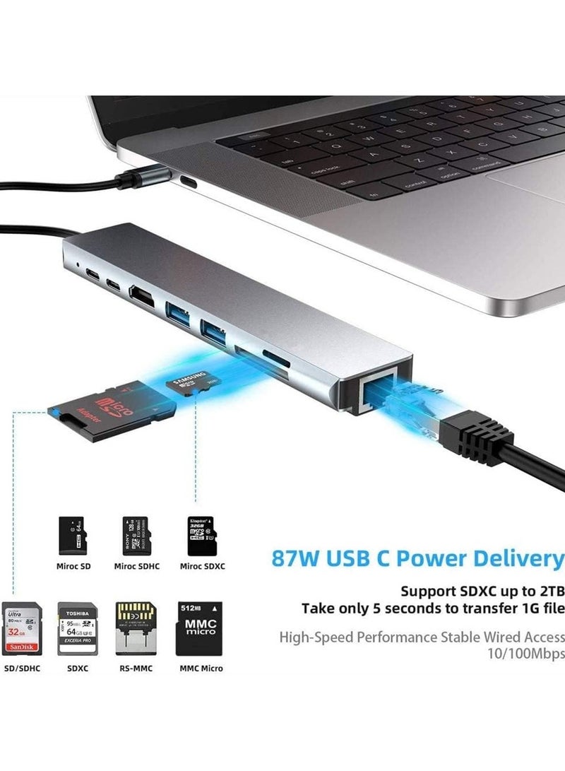 Type C to HDTV 8 in 1 Adapter HDMI PD 2 USB SD TF Rj45 Compatible with Linux, Windows XP, Windows Vista, Chrome OS, Windows 10  - Image 2