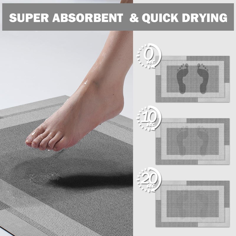 YDKGL Non Slip Bath Mat, Rubber Backing Ultra Thin Bathroom Rugs Fit Under Door Quick Dry Super Absorbent Washable Bath Rug Shower Mat for Bathroom Floor Bathtub Shower Sink, Easy Care Gray 16"x 24" - Image 3