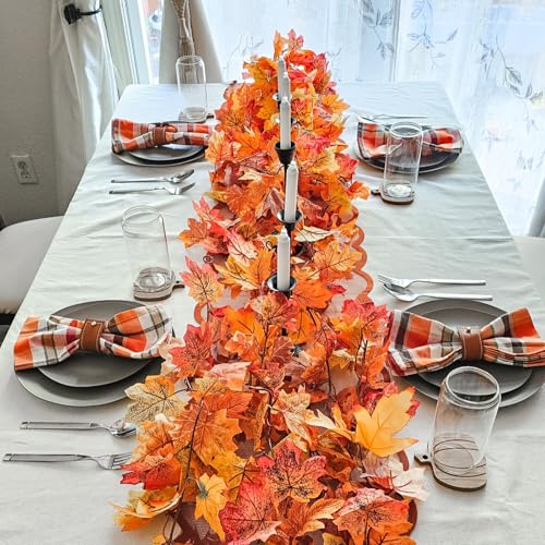 CQURE 3 Pack Fall Leaf Garland, Hanging Fall Vines Autumn Garland Artificial Maple Fall Leaves Thanksgiving Decor for Home Wedding Fireplace Party - Image 5