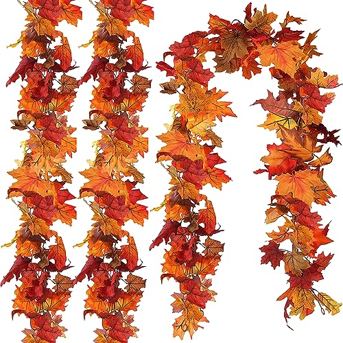 CQURE 3 Pack Fall Leaf Garland, Hanging Fall Vines Autumn Garland Artificial Maple Fall Leaves Thanksgiving Decor for Home Wedding Fireplace Party - Image 1