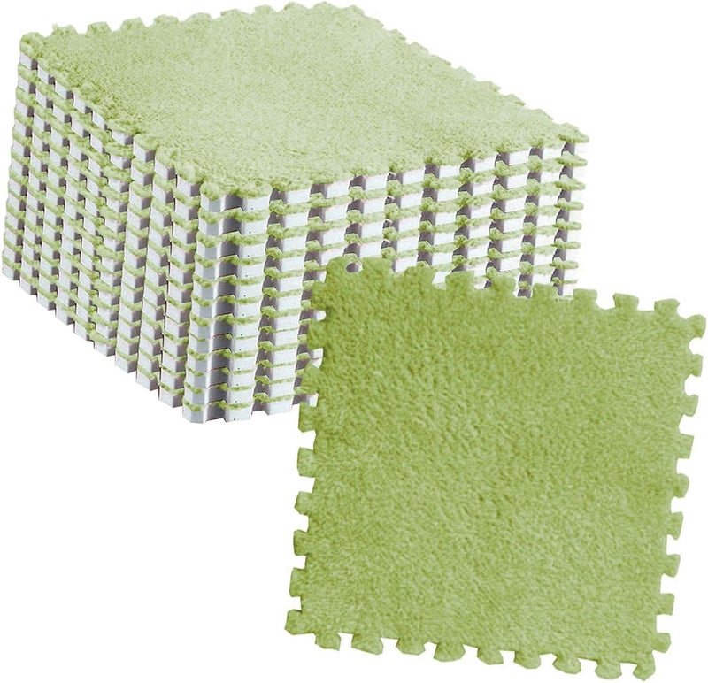 Mrisata 10pcs Carpet Squares Plush Puzzle Floor Foam Mat, Plush Fluffy Interlocking Carpet Square Tiles, Anti Slip EVA Foam Jigsaw Floor Tiles, Build A Safe Area for Bedroom Playroom (Fluorescent - Image 5