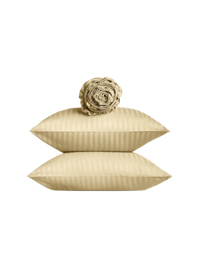 ريلاكس طقم ملاءات سرير فاخر ممتاز - ملاءة سرير فائقة النعومة، تسمح بمرور الهواء، ولطيفة على البشرة، مزودة بجيوب مطاطية عميقة، بالإضافة إلى غطاءي وسادة وملاءة سرير واحدة، لون بيج، 200 × 200 سم - Image 1