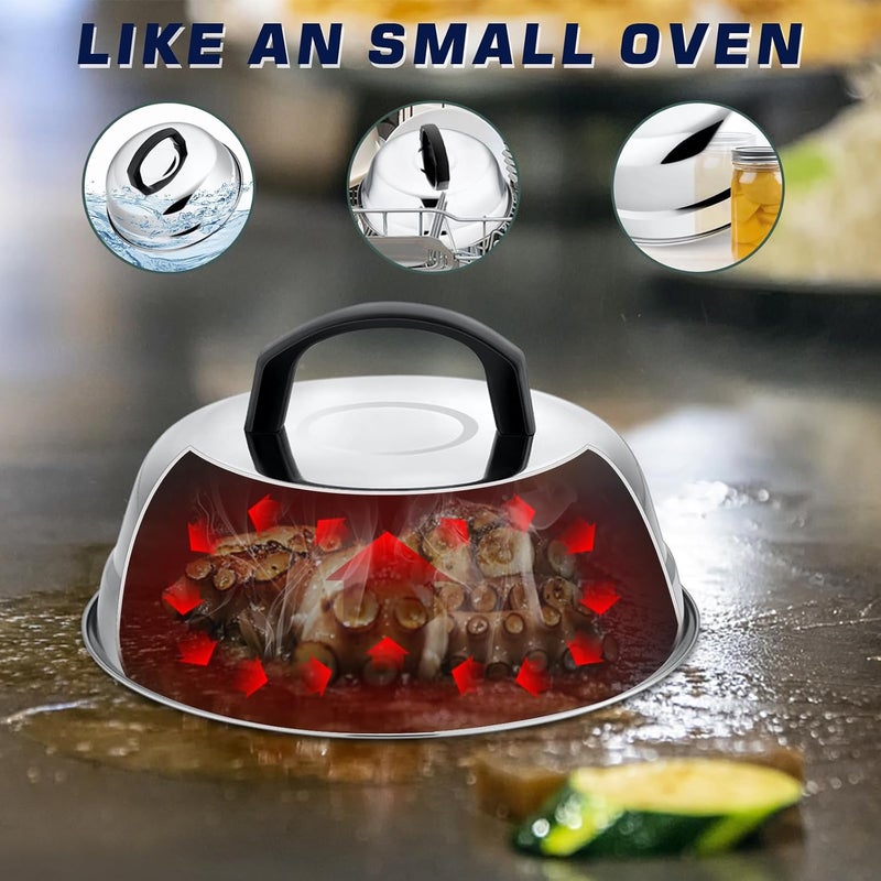 HaSteeL 9In Melting Dome & 7In Burger Press, Round Basting Steam Cover with Stainless Steel Bacon Press, Metal Griddle Accessories for Flat Top Teppanyaki Hibachi Grilling Cooking BBQ, Easy to Clean - Image 3