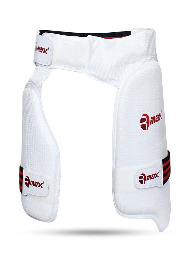 RMAX EVA and Cotton Cricket Batting Leg Guard Pad & Lower Body Protector Thigh Guard Full Size, Light Weight Batting Leg Guards/Thigh Senior/Men's/Teen's/Adult Size (White + Thigh) - Image 3