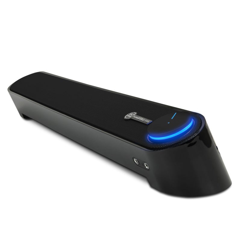 GoGroove مكبر صوت كمبيوتر GOgroove ميني ساوندبار - بار صوتي يعمل بالطاقة عبر USB مع إعداد سهل، AUX سلكي، صوت ستيريو، منفذ ميكروفون، مقبض تحكم في الصوت، تصميم تحت الشاشة لسطح المكتب (أسود) - Image 1