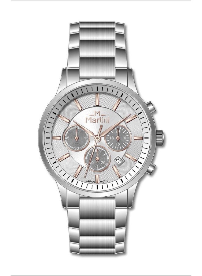 مارتيني ساعة مارتيني الرجالية الأنيقة بشاشة فضية أنيقة وسوار من الفولاذ المقاوم للصدأ مقاومة للماء مثالية للاستخدام اليومي والمناسبات الرسمية - Image 1