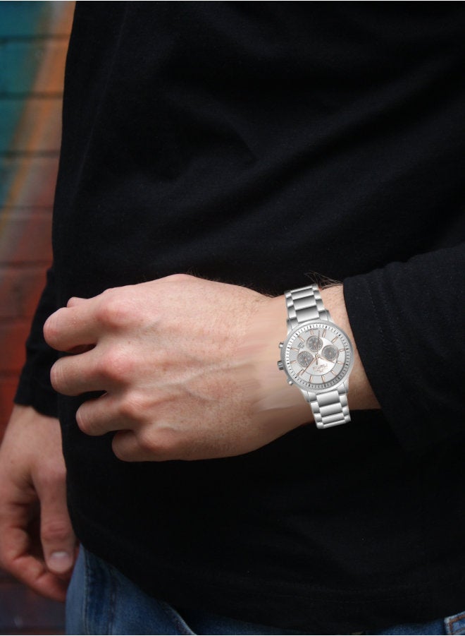 مارتيني ساعة مارتيني الرجالية الأنيقة بشاشة فضية أنيقة وسوار من الفولاذ المقاوم للصدأ مقاومة للماء مثالية للاستخدام اليومي والمناسبات الرسمية - Image 4