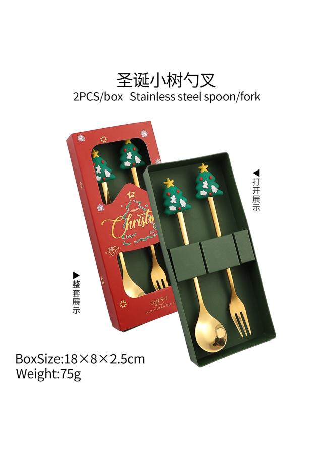 A Christmas Spoon Fork Set Cartoon Doll Stainless Steel Spoon Fruit Fork Christmas Creative Gift Tableware