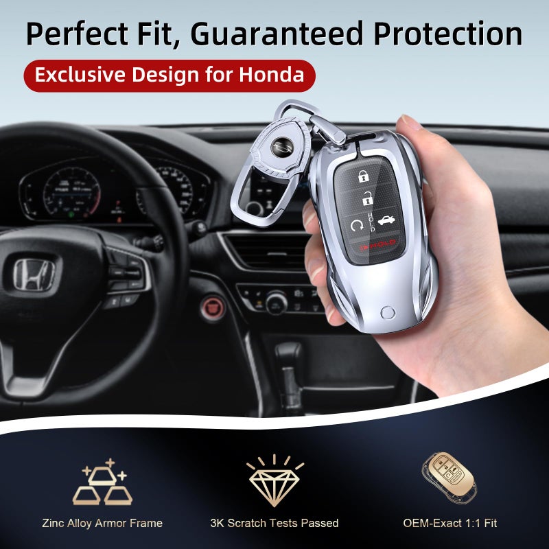 saxsion ساكسون لهوندا غطاء مفتاح الفوب مع سلسلة المفاتيح - 2025 2024 2023 2022 2021 2016-2020 سيفيك أكورد CR-V بايلوت HR-V ريدجلاين أوديسي باسبور كيس مفتاح الحماية (كلاسيك بلاك، لهوندا-B) - Image 2