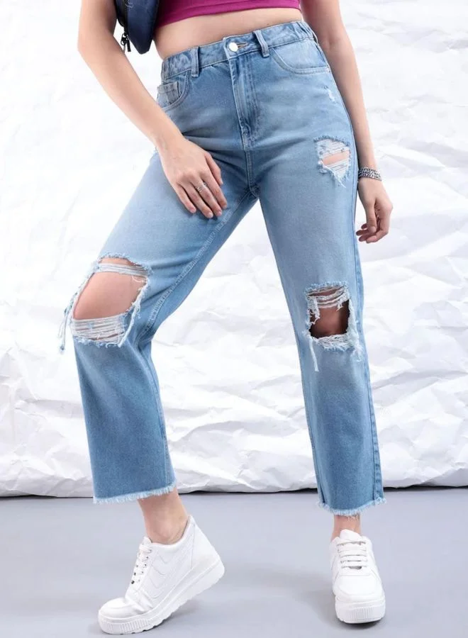 Women Straight Fit Solid High Rise Jeans