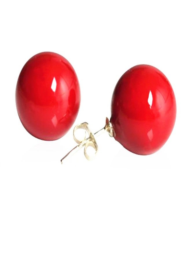 Lureme Women 10mm Red Shell Bead Silver Tone Classic Round Ball Stud Earrings 02001451-1 - Image 1