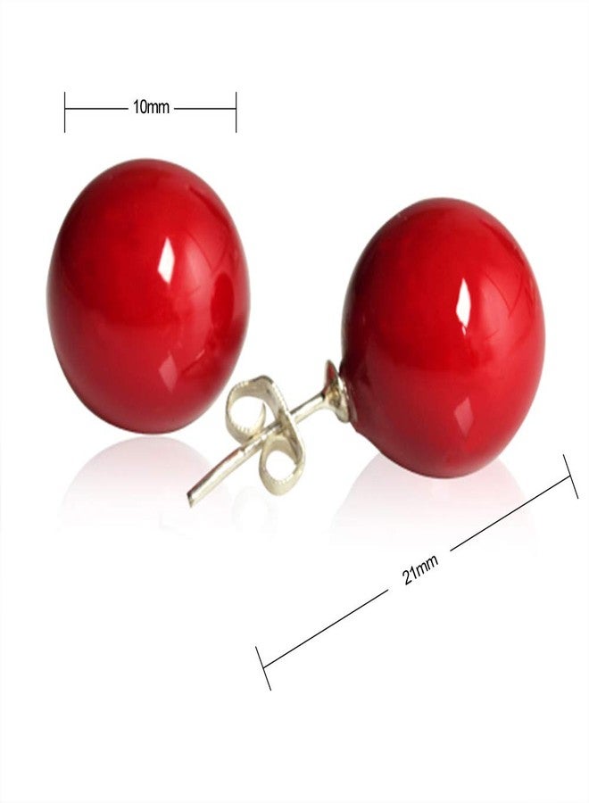 Lureme Women 10mm Red Shell Bead Silver Tone Classic Round Ball Stud Earrings 02001451-1 - Image 5