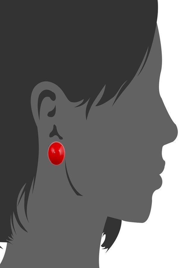 Lureme Women 10mm Red Shell Bead Silver Tone Classic Round Ball Stud Earrings 02001451-1 - Image 2