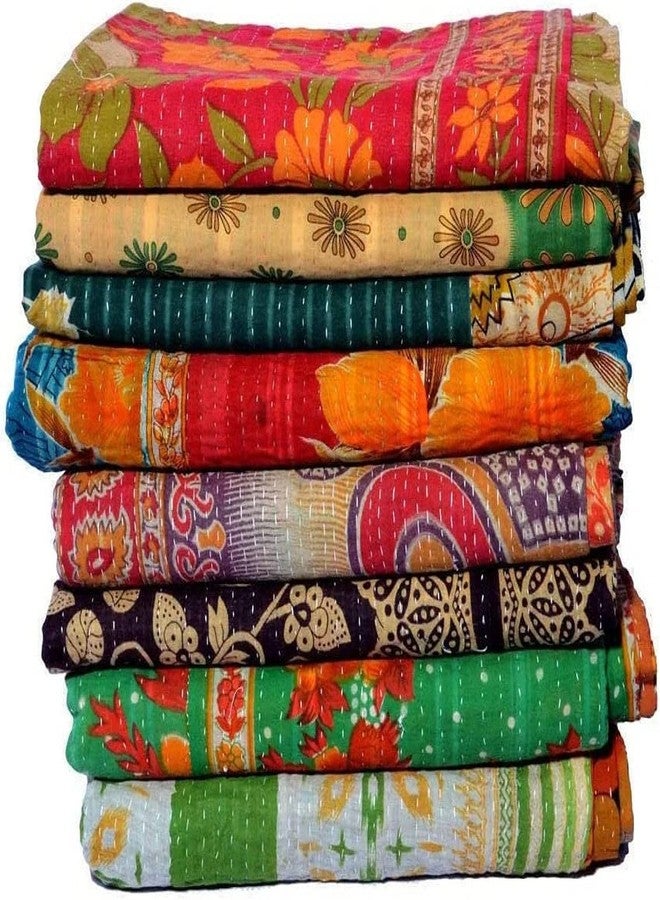 ROYAL CRAFT 3 Piece Cotton Kantha Quilts Handmade Vintage Printed Reversible Indian Boho Kantha Throw Blankets Assorted Bedspreads - Image 1