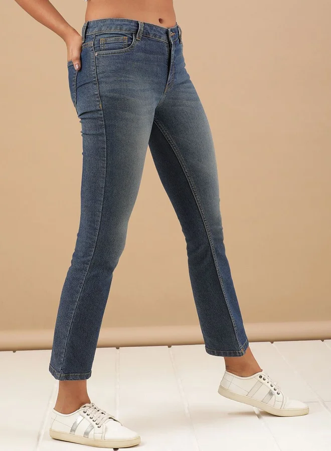 Freehand Freehand Women Blue Mid Rise Bootcut Fit Faded Jeans