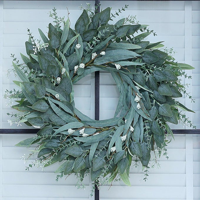 26 EUCALYPTUS WREATH FOR FRONT DOOR LARGE ARTIFICIAL GREENERY OUTDOOR WREATH FOR PORCH WINDOWFARMHOUSEHOMEHOLIDAYHANGING DECOR SPRING SUMMER FALL ALL SEASONS GREEN