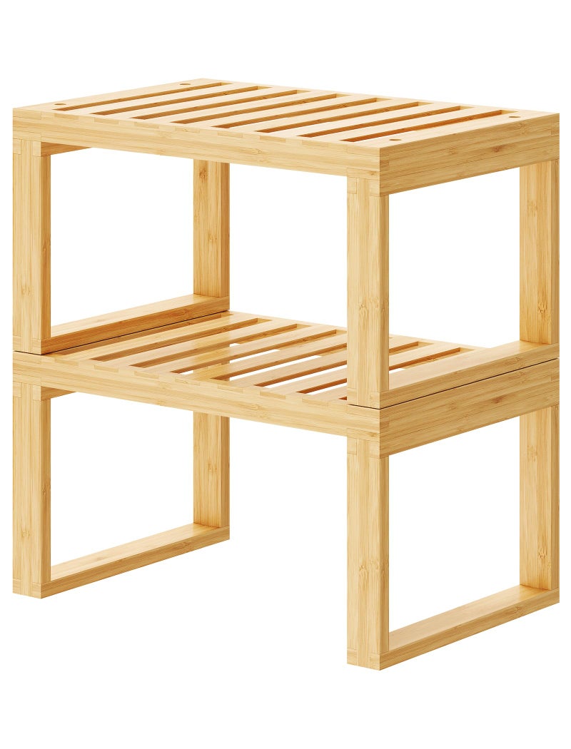 Tomorotec Bamboo Cabinet Shelf, 2 Pcs Kitchen Counter Shelf, Space-Saving Cabinet Organizer for Kitchen, Bathroom and Desk, Multifunctional Storage Rack for Spices, Cans, Toiletries and Stationery - Image 1