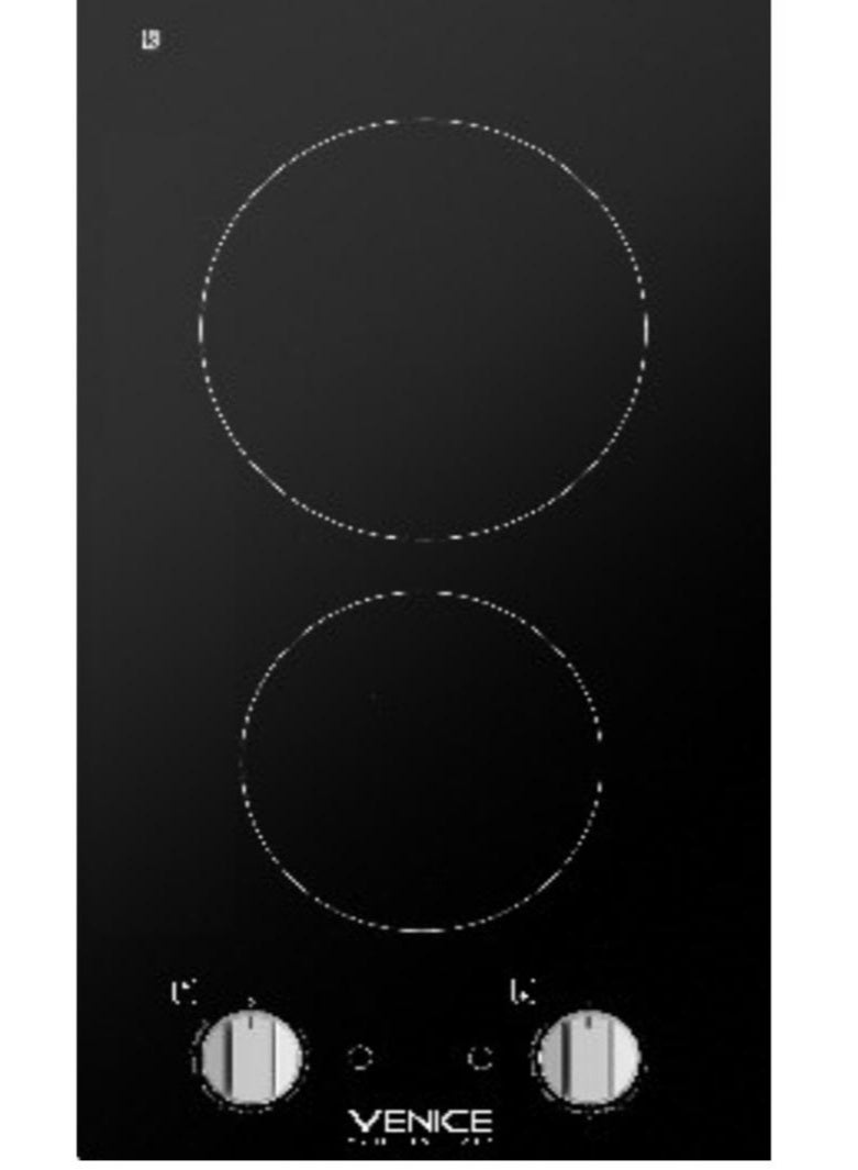 موقد كهرباء 30سم 2عيون زجاج سيراميك اسود التحكم بالمفتاح - امان الكتروني - 9مستويات للحرارة لمبة تحذير للمكان الساخن - مفاتيح امامية