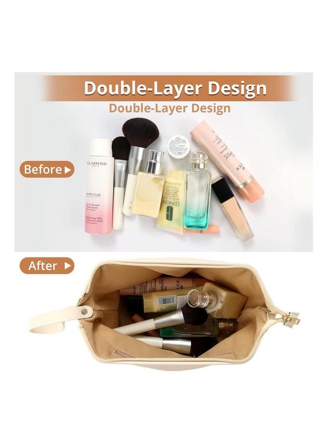 PUSHKH Double Layer Cosmetic Travel Bag, Makeup Bag with Brush Organizer Compartments, Makeup Pouch for Women and Girls - Image 2