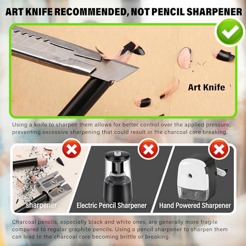 KALOUR Professional Charcoal Pencils Drawing Set -12 Pieces Soft, Medium and Hard Charcoal Pencils for Drawing, Sketching, Shading, Artist Pencils for Beginners & Artists - Image 5