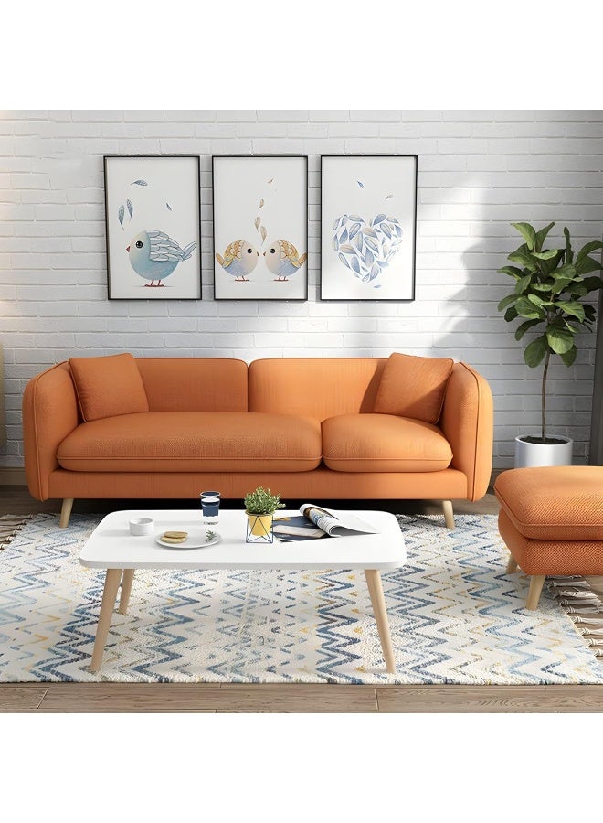 Ripple FURNITURE UAE Homes Contemporary Linen Tuxedo Arm Sofa with Bolster Pillows, Standard Living Room Seating (Orange)  - Image 1