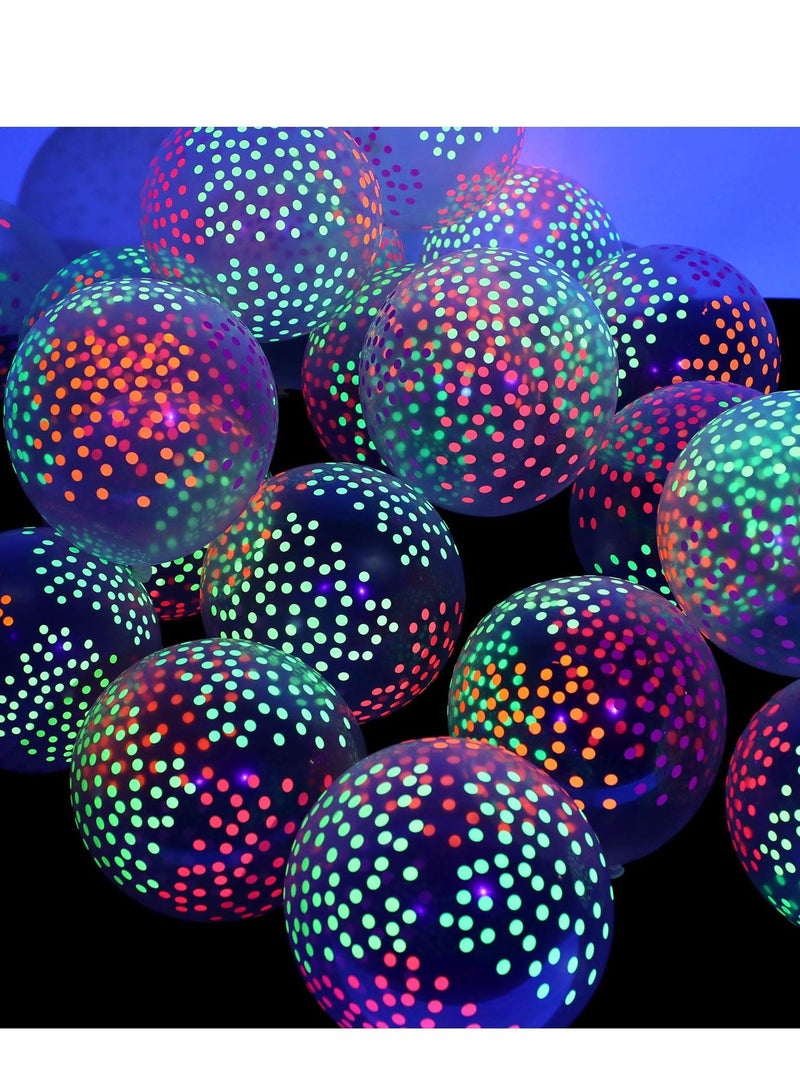 SYOSI 50 Pieces Neon Glowing Balloons, Polka Dot Transparent Fluorescent Balloons Candy-colored Polka Dots Wedding Party Decorations Glow in the Dark Birthday Arch Theme Supplies (12 Inch) - Image 1