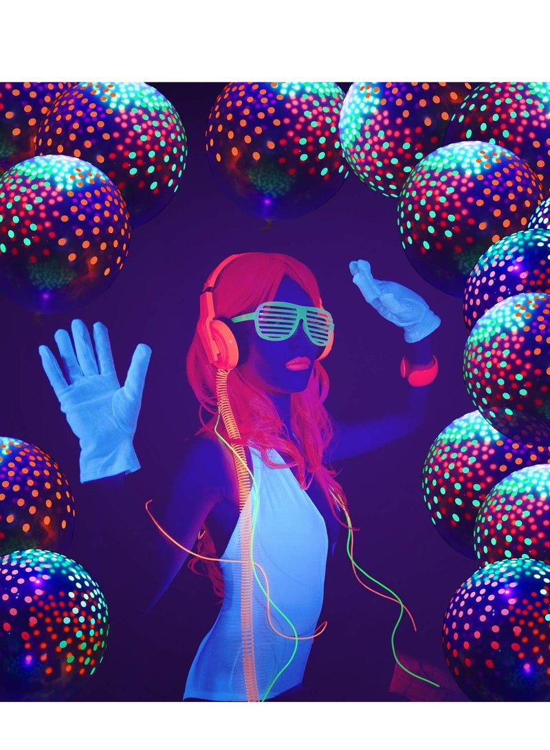 SYOSI 50 Pieces Neon Glowing Balloons, Polka Dot Transparent Fluorescent Balloons Candy-colored Polka Dots Wedding Party Decorations Glow in the Dark Birthday Arch Theme Supplies (12 Inch) - Image 2