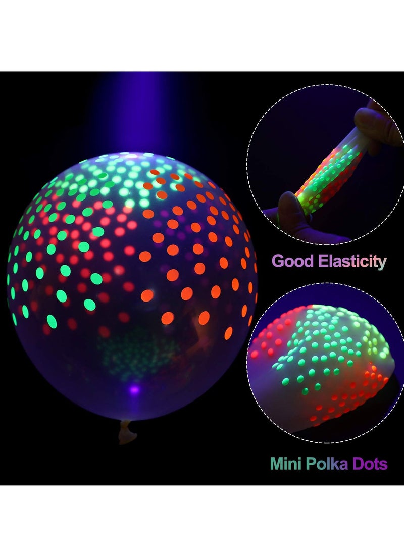 SYOSI 50 Pieces Neon Glowing Balloons, Polka Dot Transparent Fluorescent Balloons Candy-colored Polka Dots Wedding Party Decorations Glow in the Dark Birthday Arch Theme Supplies (12 Inch) - Image 4