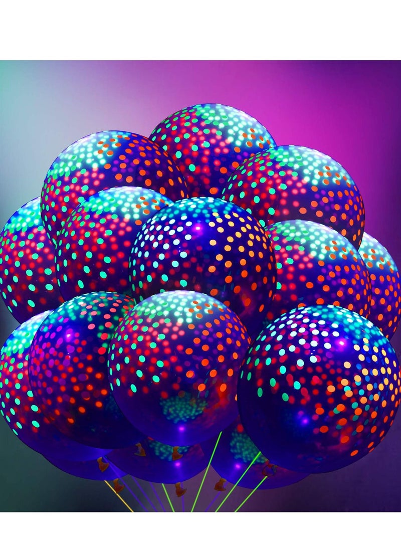 SYOSI 50 Pieces Neon Glowing Balloons, Polka Dot Transparent Fluorescent Balloons Candy-colored Polka Dots Wedding Party Decorations Glow in the Dark Birthday Arch Theme Supplies (12 Inch) - Image 3