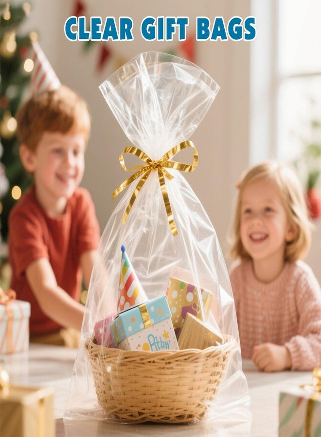 NUITPY 40 Pcs Cellophane Bags, 16 x 24 Inchs Cellophane Wrap for Gift Baskets, Durable Cellophane Gift Bag, Clear Basket Bag - Complimentary 40 Pcs Golden Twist Ties - Image 5