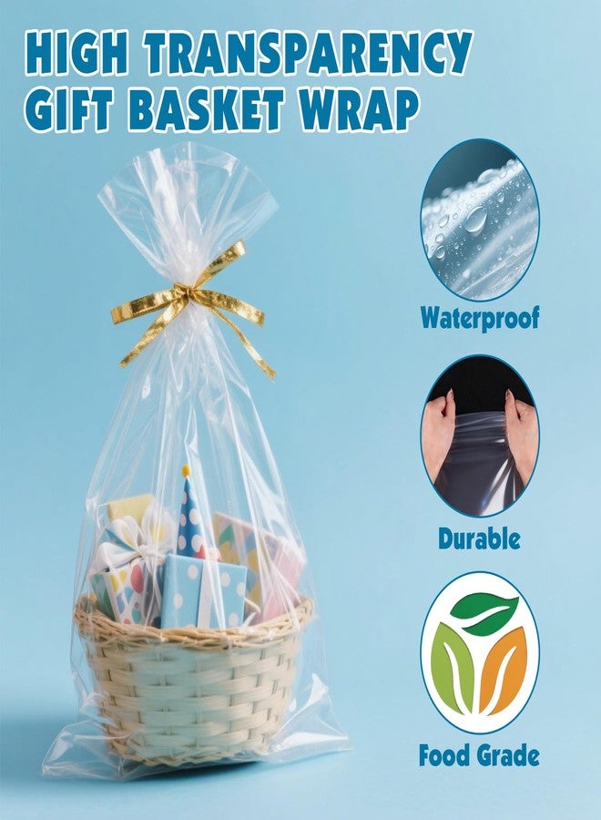 NUITPY 40 Pcs Cellophane Bags, 16 x 24 Inchs Cellophane Wrap for Gift Baskets, Durable Cellophane Gift Bag, Clear Basket Bag - Complimentary 40 Pcs Golden Twist Ties - Image 3