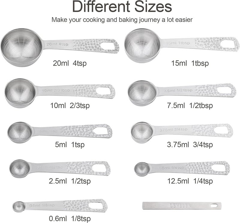Smithcraft Measuring Spoons, 18/8 Stainless Steel Measuring Spoon Set of 9 Together with Leveler for Baking or Kitchen Measure Tools - Image 3