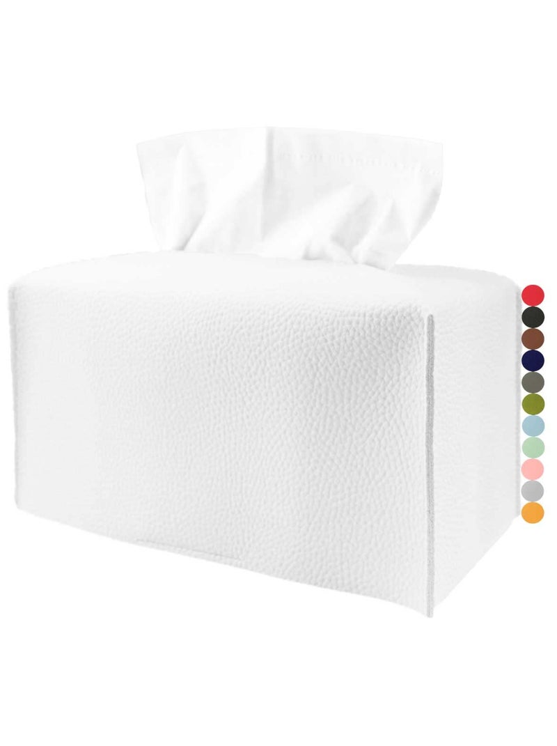 JESMINI Extra Large Tissue Box Cover Rectangular â€“ Plus Size Tissue Box Holder with Bottom Belt [JESMINI, White] Decorative Faux Leather Long Rectangle Tissue Holder for Bathroom/Home/Car/Office Decor - Image 1