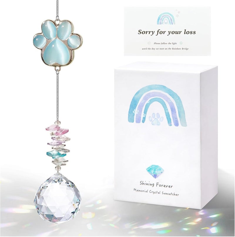 AMETHUARTZ Pet Memorial Suncatcher - Dog Paw Memorial Gifts, Pet Loss Crystal Prisms Rainbow Maker, Lost of Dog Bereavement Gift Idea, Thoughtful Dogs and Cats Remembrance Sun Catcher, Pet Sympathy Gifts - Image 1