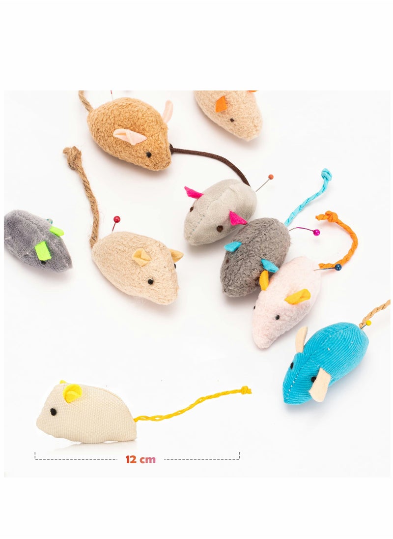 KASTWAVE - Catnip Toys for Cat, 9 Pcs Interactive Cat Toy Pet Teeth Cleaning Soft Plush Realistic Cute Mouse Colorful Chew Toys with String Tails Indoor Cats Play Bite, Random style - Image 1