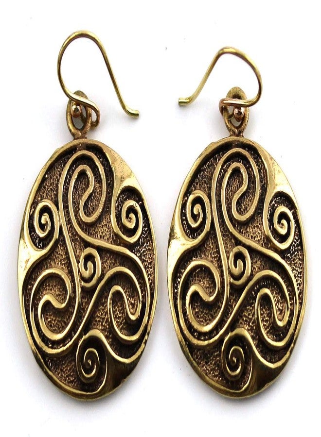 LynnAround Bronze Engraved Celtic Knot triskelion Drop Dangle Earrings Fish Hook Vintage Thailand Jewelry - Image 1