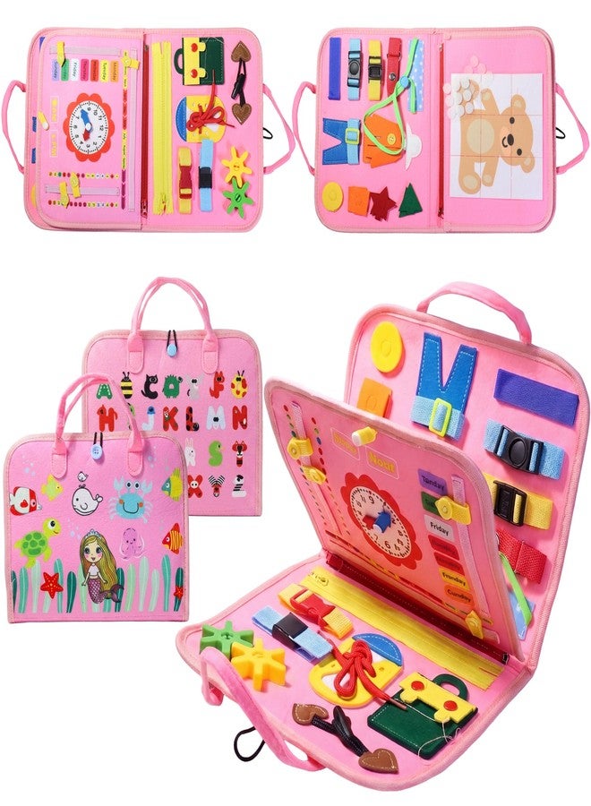 VikriDA Busy Board Activity Binder Interactive Sensory Educational Toy for Toddlers Supports Fine Motor Skills & Creativity with Activities Soft Felt Busy Binder Birthday Gift- Pink - Image 1