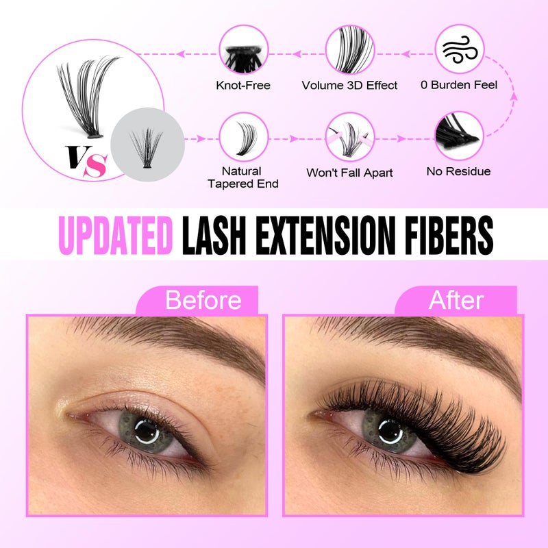 Pawotence Lash Extension Kit DIY 280pcs Individual Lash Clusters Kit 30D Cluster Eyelash Extensions Kit with Lash Bond and Seal, Lash Remover, Lash Tweezers for Self Use (30D, 8-15mm, All Kit) - Image 4