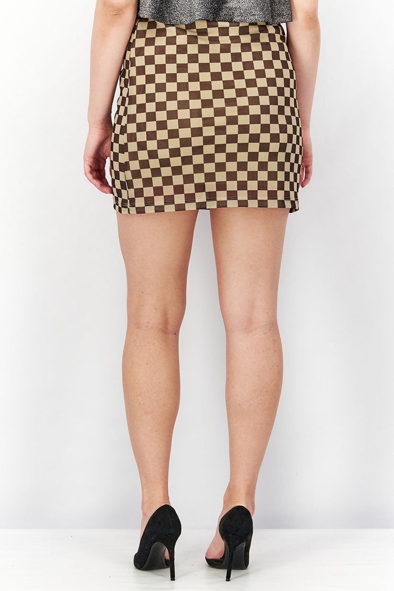 Cropp Women Regular Fit Checkered Mini Skirt, Brown - Image 2