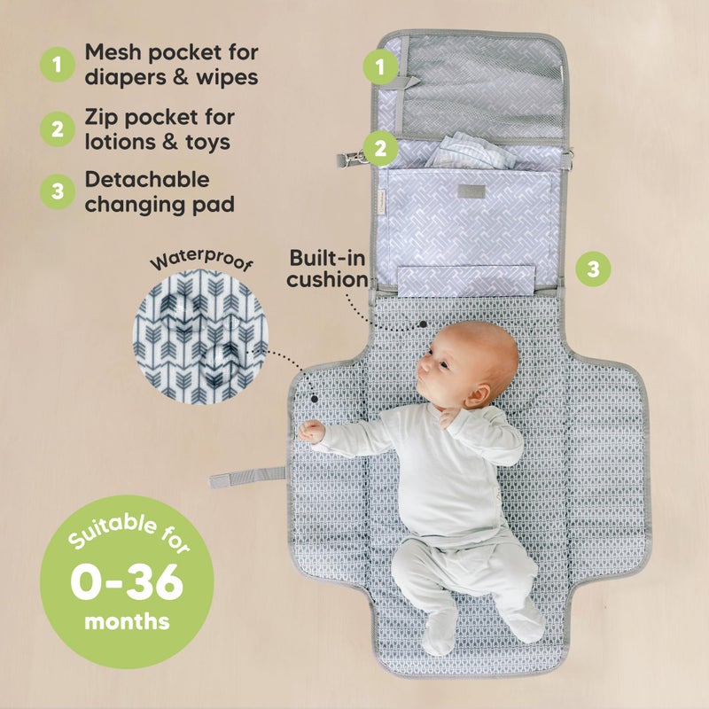 KeaBabies Portable Diaper Changing Pad - Large Waterproof Baby Changing Mat, Compact Travel Diaper Clutch, Functional Pockets Fit Newborn Essentials, Wipeable & Padded Baby Changer (Gray Mod) - Image 2