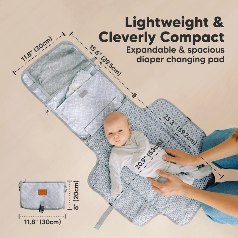 KeaBabies Portable Diaper Changing Pad - Large Waterproof Baby Changing Mat, Compact Travel Diaper Clutch, Functional Pockets Fit Newborn Essentials, Wipeable & Padded Baby Changer (Gray Mod) - Image 3