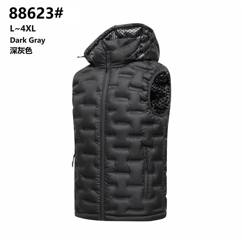 Vest Dark Gray New Autumn/winter 30D Plaid for Men's Hooded Lightweight Sleeveless Jacket