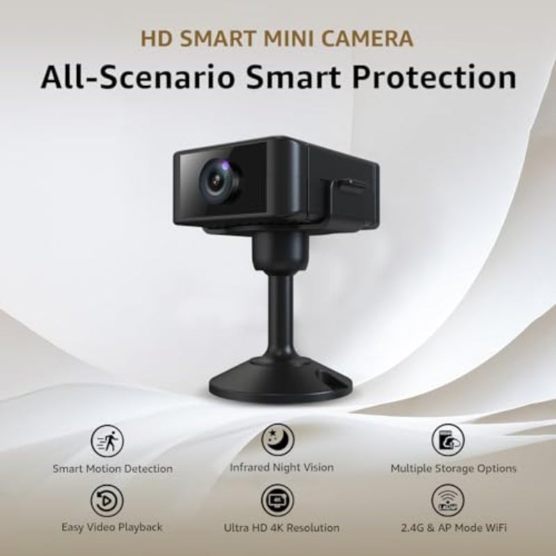 Mini Camera for Home 4K HD Indoor Battery Wireless WiFi Security App Control Smallest Surveillance Camera for Room Nanny CAM with Motion Detection Night Vision, Matte Black - Image 2