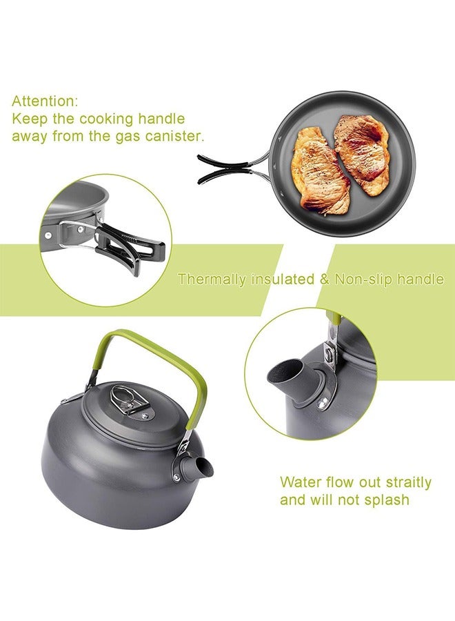 Arabest فرقة أدوات الطهي للتخييم 15 قطعة، مجموعة قدر ومقلاة غير لاصقة مع أكواب وصحون وشوك وسكاكين وملاعق مصنوعة من الفولاذ المقاوم للصدأ، مجموعة الطهي للتخييم، الطهي في الهواء الطلق والنزهات - Image 3