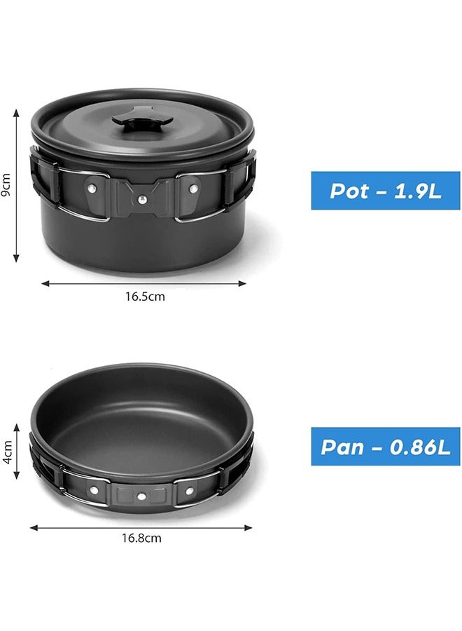Arabest فرقة أدوات الطهي للتخييم 15 قطعة، مجموعة قدر ومقلاة غير لاصقة مع أكواب وصحون وشوك وسكاكين وملاعق مصنوعة من الفولاذ المقاوم للصدأ، مجموعة الطهي للتخييم، الطهي في الهواء الطلق والنزهات - Image 4