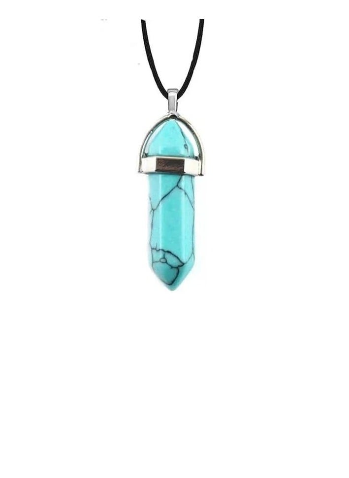 Fayrouz Jewellery Unisex crystal necklace with a natural leather cord and a crystal pendant of stones, a unisex hexagonal pendant from Fayrouz Jewelry  - Image 1