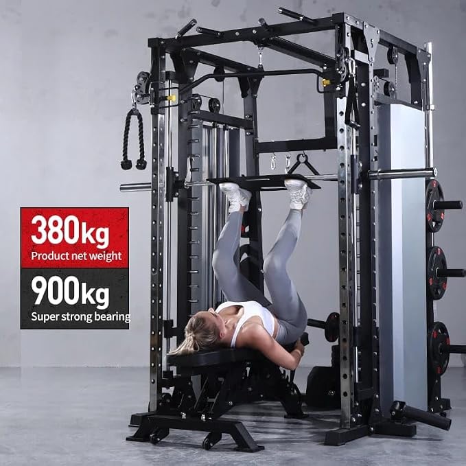 6-in-1 Multifunctional Smith Machine with 2x51kg Weight Stack, Power Rack, Barbell Landmine, Chin-Up & Dip Station, Cable Pulley System, Adjustable Safety Spotters, Home Gym Fitness Equipment - Image 4