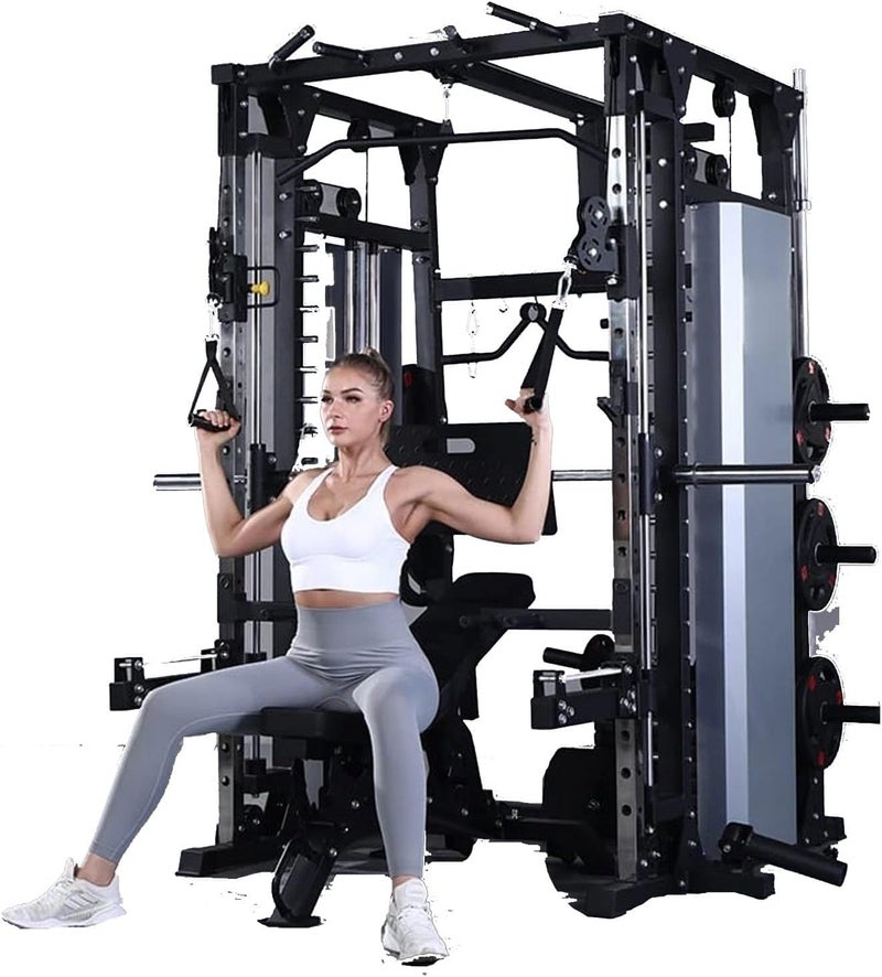 6-in-1 Multifunctional Smith Machine with 2x51kg Weight Stack, Power Rack, Barbell Landmine, Chin-Up & Dip Station, Cable Pulley System, Adjustable Safety Spotters, Home Gym Fitness Equipment - Image 1
