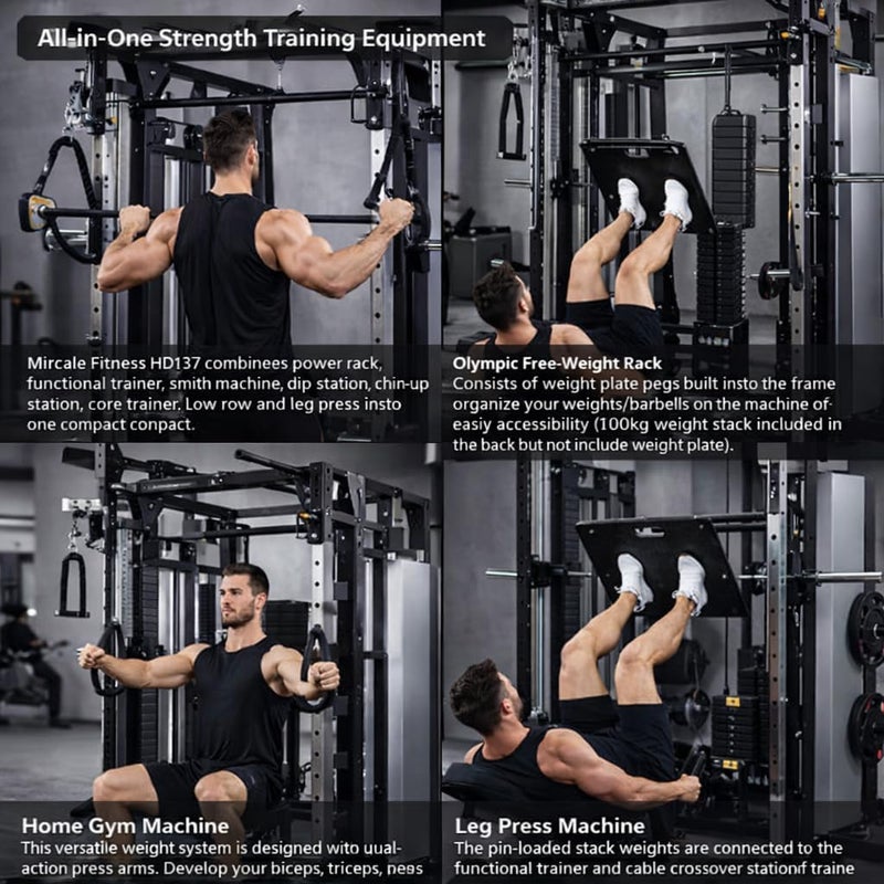 6-in-1 Multifunctional Smith Machine with 2x51kg Weight Stack, Power Rack, Barbell Landmine, Chin-Up & Dip Station, Cable Pulley System, Adjustable Safety Spotters, Home Gym Fitness Equipment - Image 2