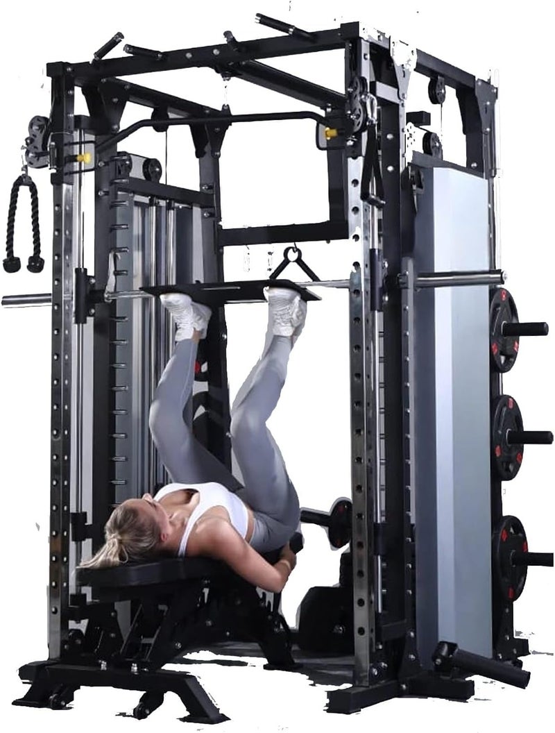 6-in-1 Multifunctional Smith Machine with 2x51kg Weight Stack, Power Rack, Barbell Landmine, Chin-Up & Dip Station, Cable Pulley System, Adjustable Safety Spotters, Home Gym Fitness Equipment - Image 5